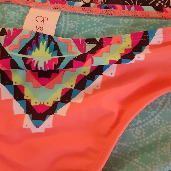 Bright neon orange & southwestern pattern OP bikini - Picture 7 of 9